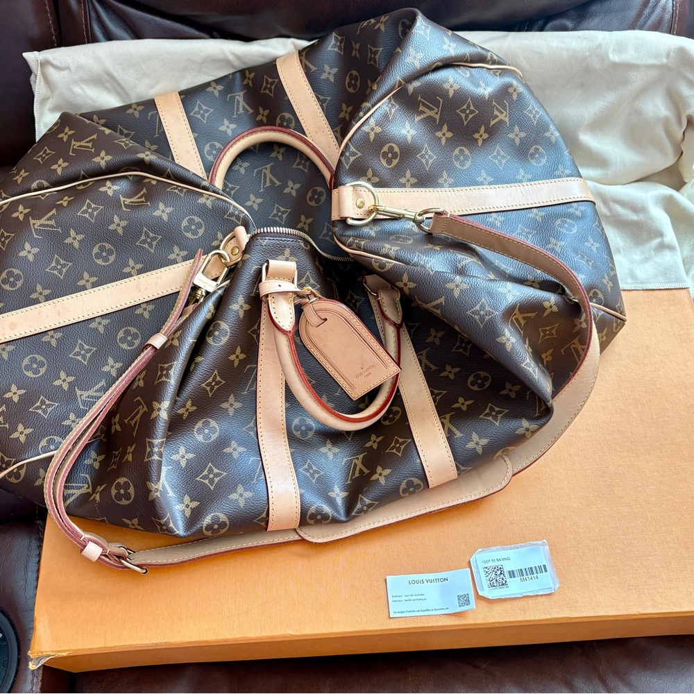 Louis Vuitton Monogram Travel Bag with Brown and Tan Accents-Keepall 55